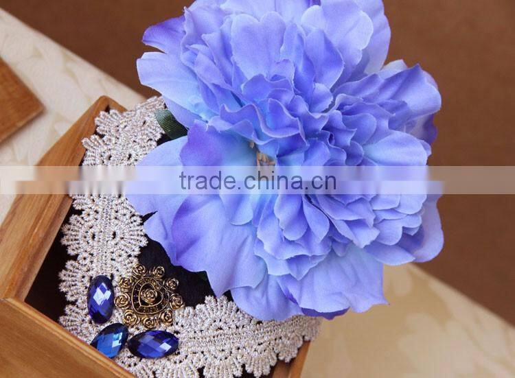 MYLOVE big blue flower oval hat blue crystal felt mini hat