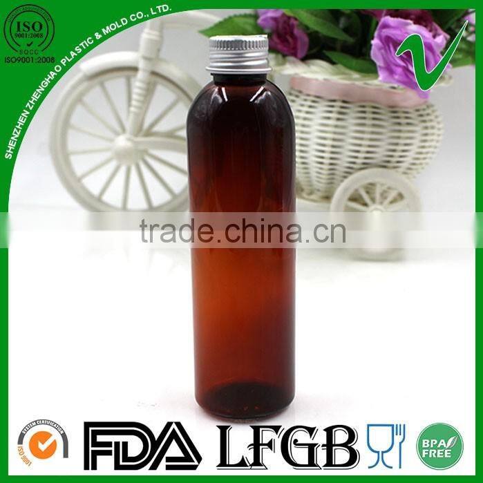 4oz essentrial oil use boston round amber PET plastic bottle with aluminum cap
