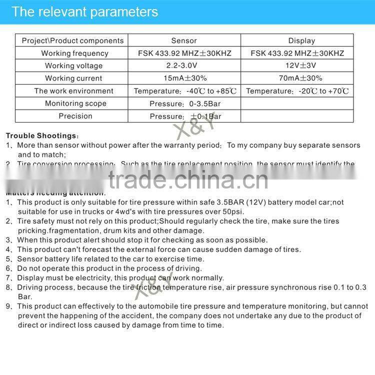 LCD tpms with external tpms sensor flat tyre sensor diy sensor XY-TPMS401E