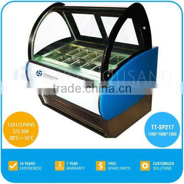 Hot Sale 12 Gn Pans Ice Cream Refrigerated Showcase Freezer Display For Ice Cream