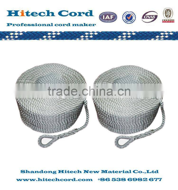 white color 18mm 3 strands twisted polyester rope with loop