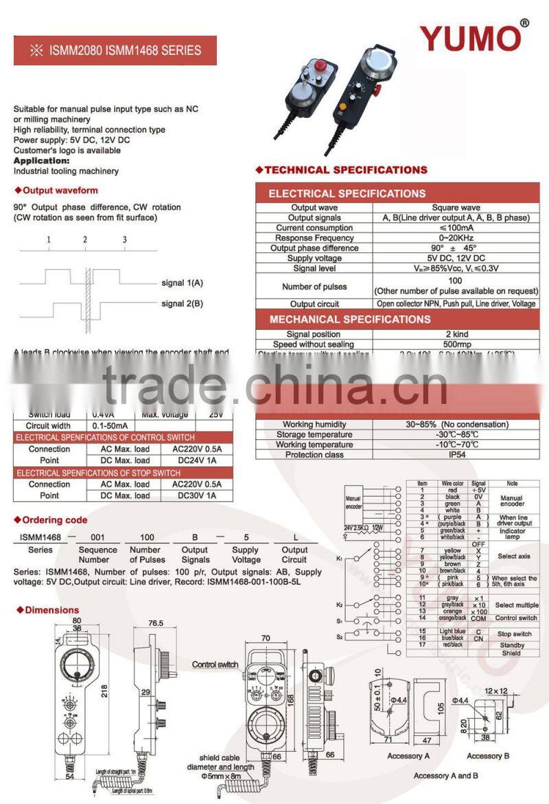 YUMO ISMM2080 100 pulse 5VMPG CNC machine encoder Handwheel manual encoder Handwheel manual mpg generator