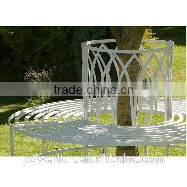 POWERLON Antique White Metal Tree Bench Garden Furniture Vintage Style