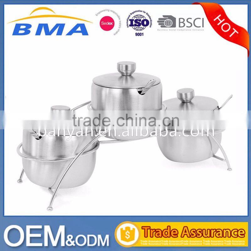 Stainless Steel Condiment Set Seasoning Containers with Stand and Spoons