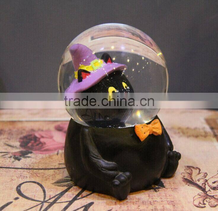 Resin funny black cat kids snow globes halloween water globes