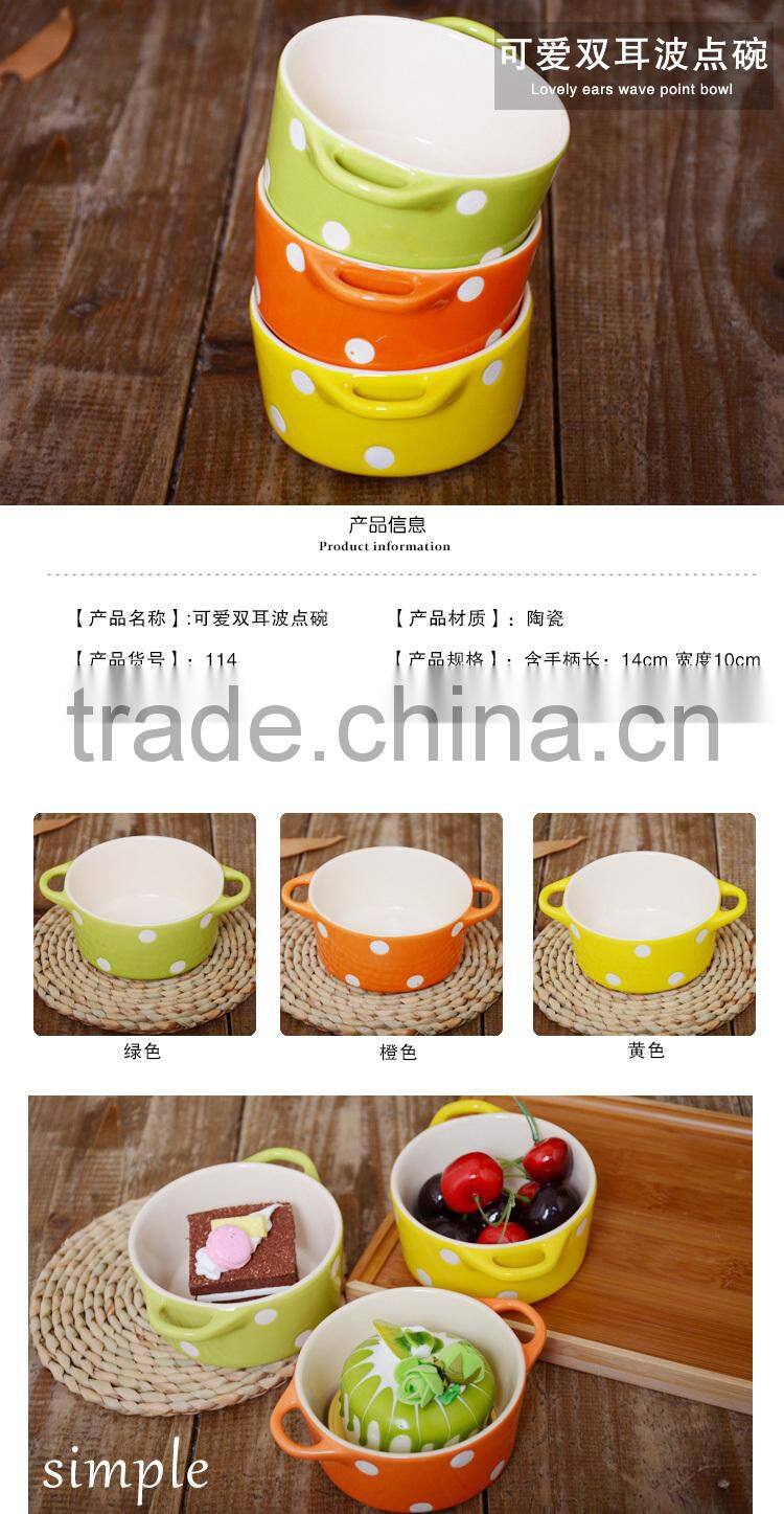 Wholesale stocked korean ceramic soup bowl with handle