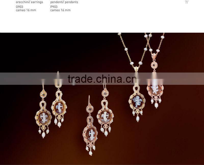 Alibaba Express Classic 925 Silver Middle East Cameo Earrings With Pearl Made in Italy O903 cameo 16mm And P903 cameo 16mm