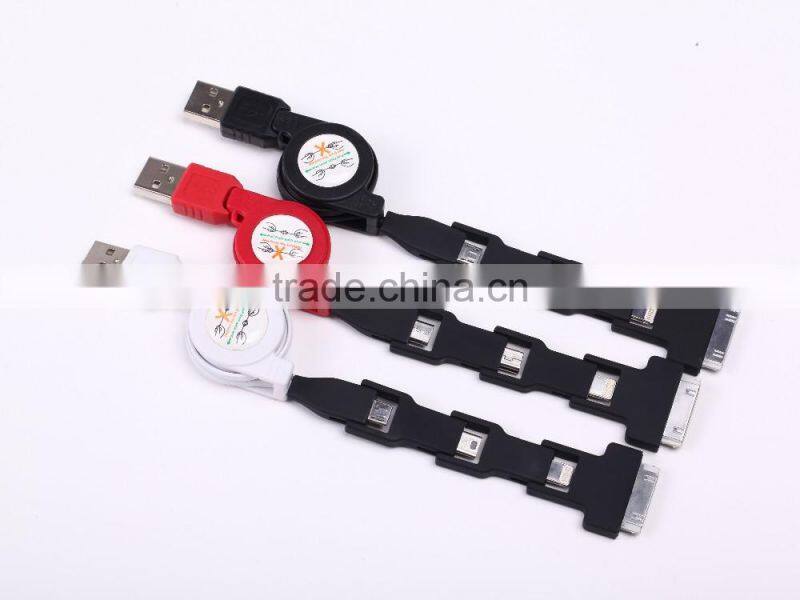4 in 1 Retractable USB2.0 Data Sync Charger Cable for iPhone and Most Android Cell Phones, Tablets