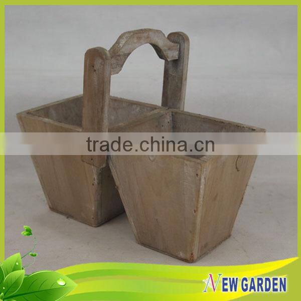 Elegant Handmade Indoor And Outdoor Wood Split Pot Planter With Handle