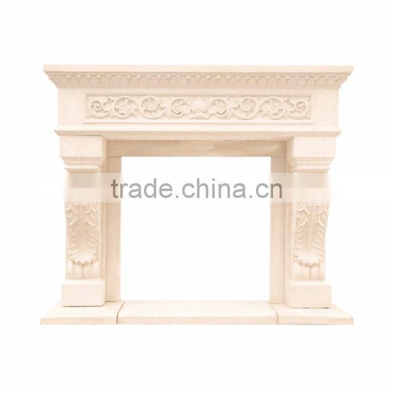 Natural stone lower beige marble fireplace surround