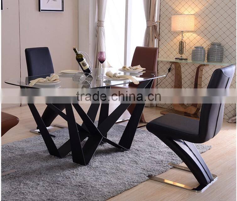 new fashion Italian modern furniture private custom made wood /glass top metal dining table fashion leather chair dining set