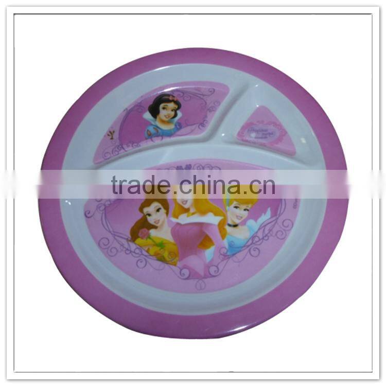 22.5cm 100% Melamine princess 3 partition dinner plate