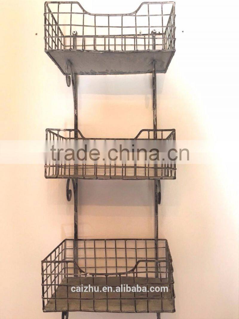 Rustic French Vintage Industrial Style Triple metal Shelf Unit for home&garden