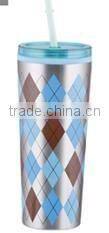 550ml stainless steel Inner plastic outer steel double layer cup with straw