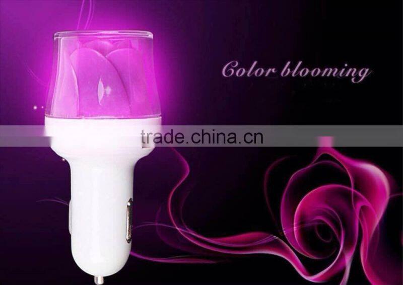 LED Light Rose Shape Dual USB Port Car Charger For Phone