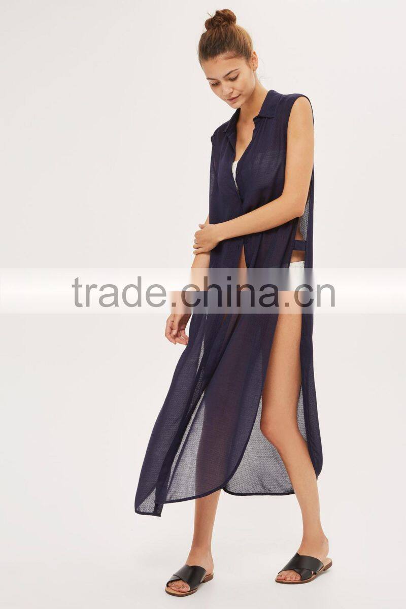 2017 Latest Sleeveless Maxi Beach Shirt Dress Bohemian Button Maxi Dress HSd9212
