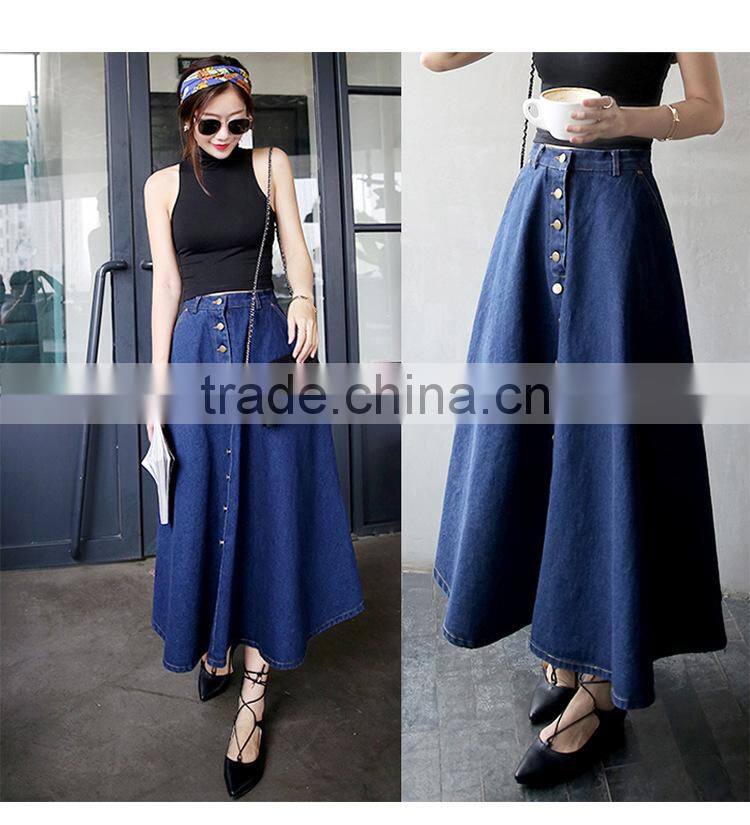 2017 new fashion ladies long denim skirts long jeans skirts