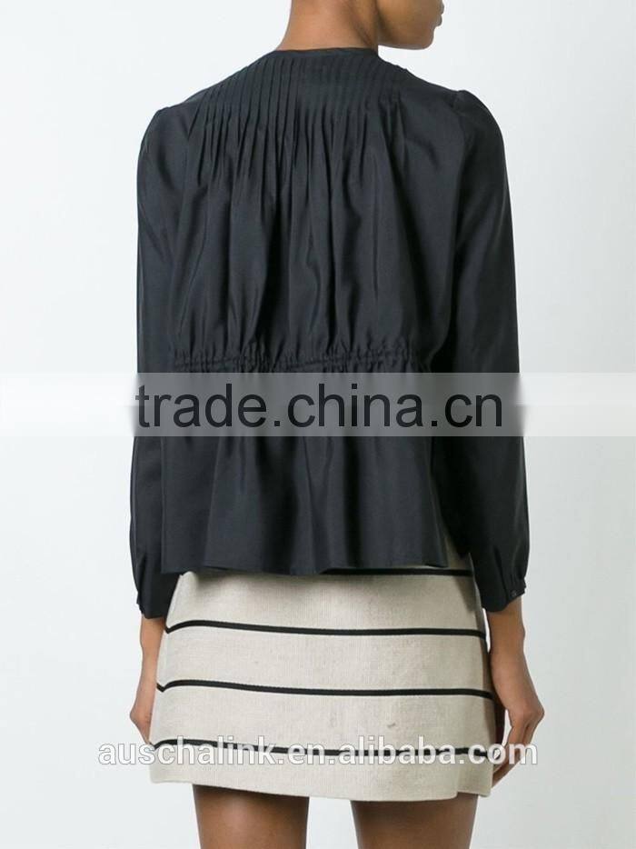 hot sale nice design women executive pleated silk shirts 2016