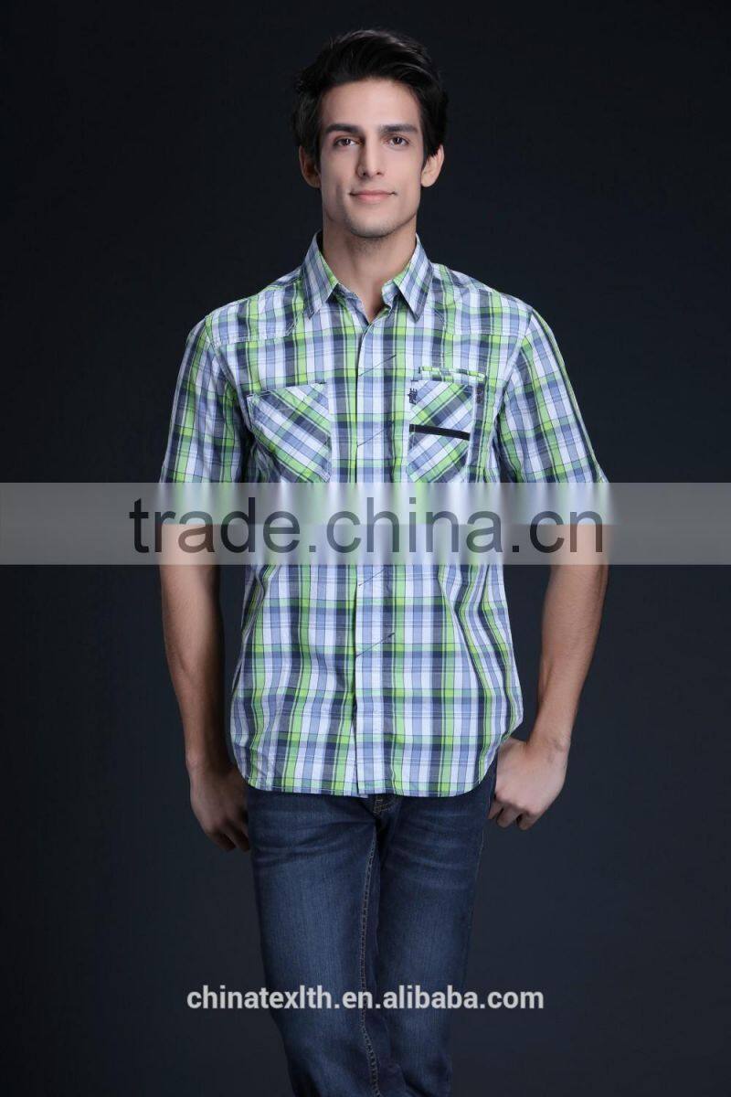 Fashion Short Sleeve Casual Design High Quality 100%Cotton Check Men Shirt
