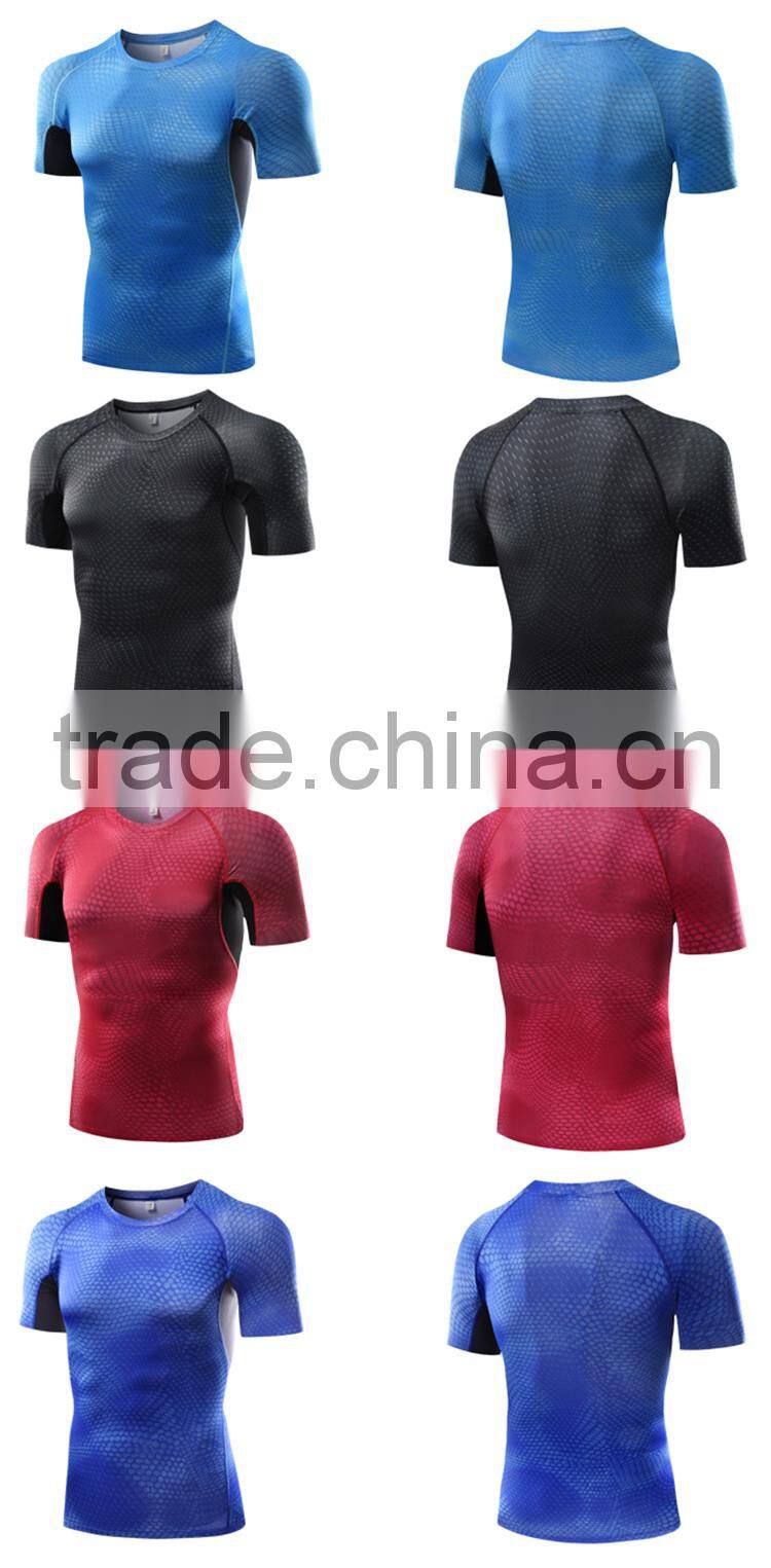 New style compression athletic seamless gym top training sport shirt for men