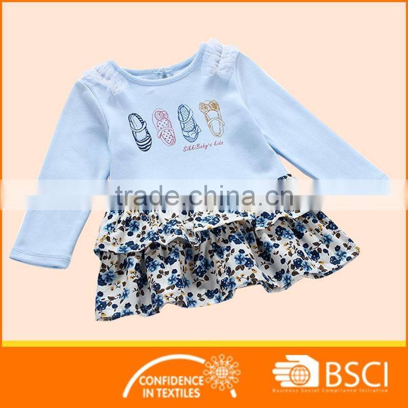 Long Sleeve, Lace Shoulder Layer Skirt Hem Toddler Dresses