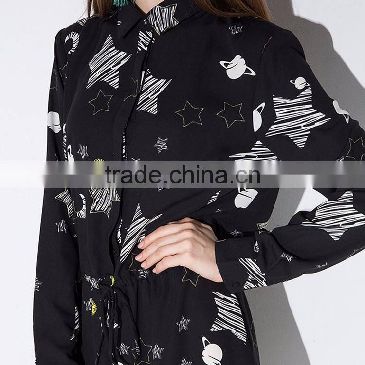 HAODUOYI Women Fashion Star Sky Printed Playsuits Slim Long Sleeve Jumpsuits