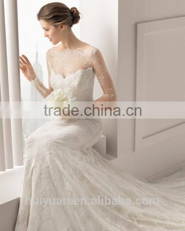 modest long sleeves bridal lace bateau neck muslim wedding dress