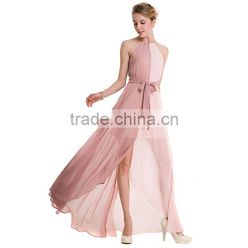 Maxnegio sexy fashion summer maxi patchwork halter dress with belt and tassel eveing dress