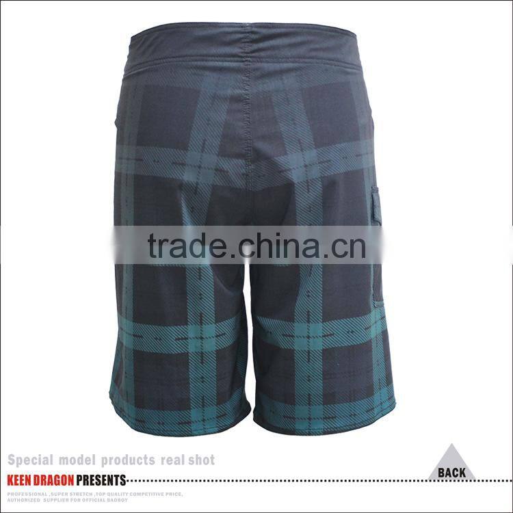 4-way stretch mens shorts with a side pocket grid printed wholesale board shorts