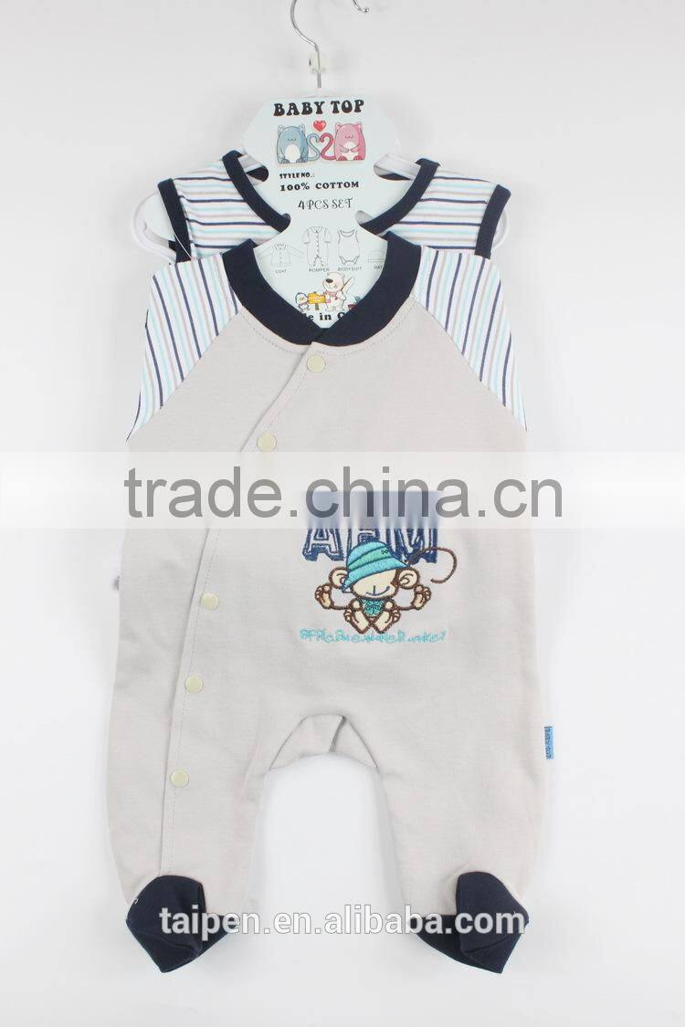 Fashion Color Grey Winter 4Pcs Long Sleeve Top and Romper Baby Clothing Set New Born Gift Set With Hanger Package 4BT1-14
