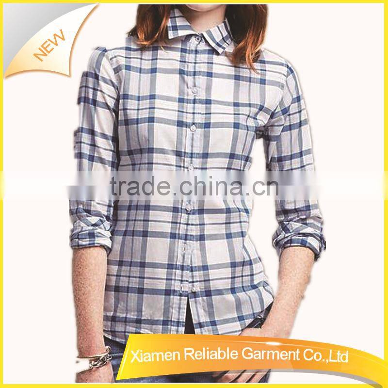 Plain long sleeve grid ladies fancy shirt