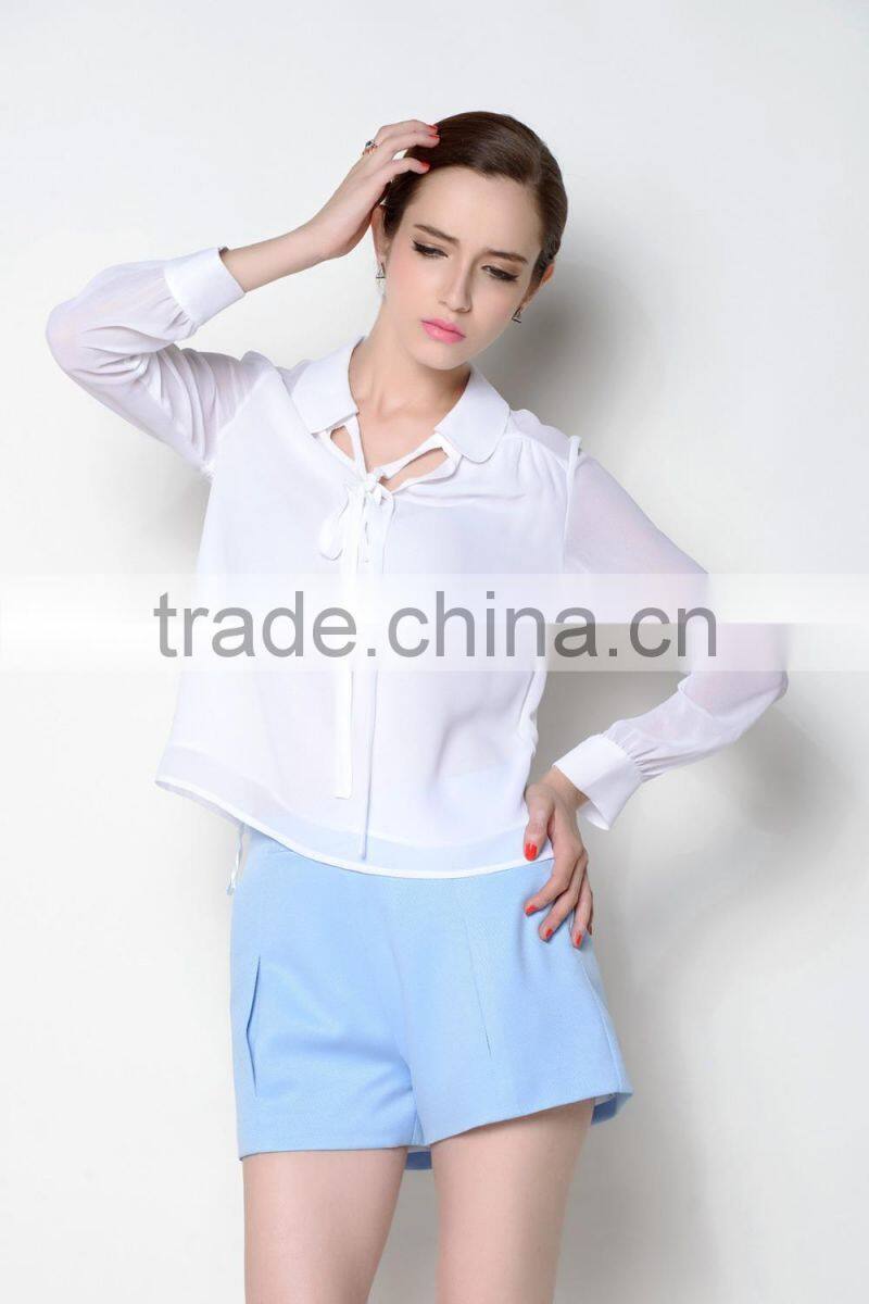 cute collar designed fashionable casual long sleeve women fashion blouse shirts