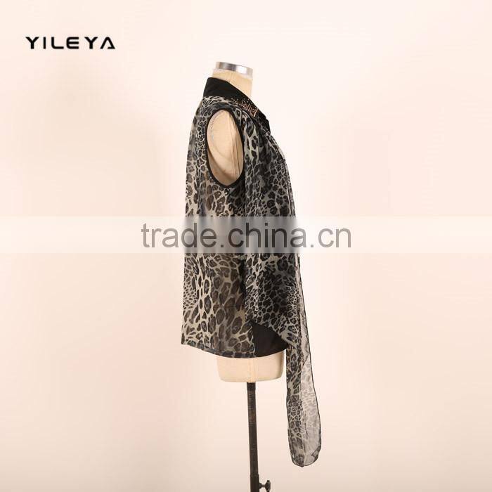 new arrival leopard pattern printed ladies loose chiffon style blouse