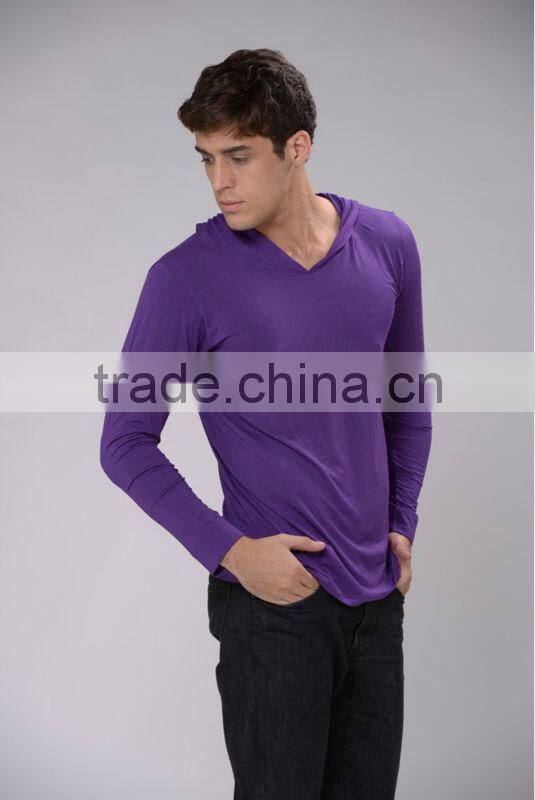 OEM fashion blank heavy bamboo hoodie t shirt / 95% bamboo 5% spandex blank t shirt T13333