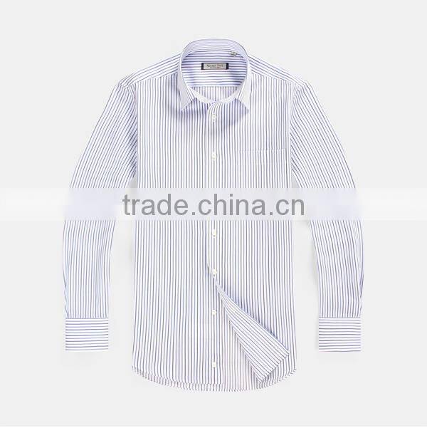 100% cotton classic fit stripe long sleeve mens shirt pocket style for oem