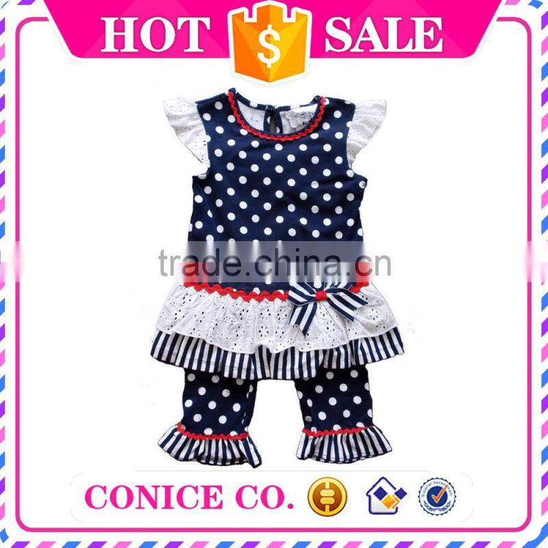 factory directly sale summer 2 piece sleeveless swing top & pants child cloths kids wear for 4th of july