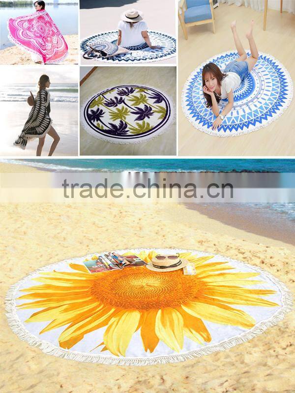 Custom Velour Printed Design Full Digital Color 560GSM High Quality Microfiber Round Beach Blanket Towel