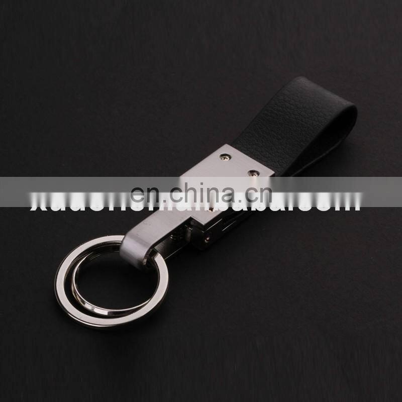 High Quality Promotional Zinc Alloy Laser Logo Black Leather Metal Car Keychain