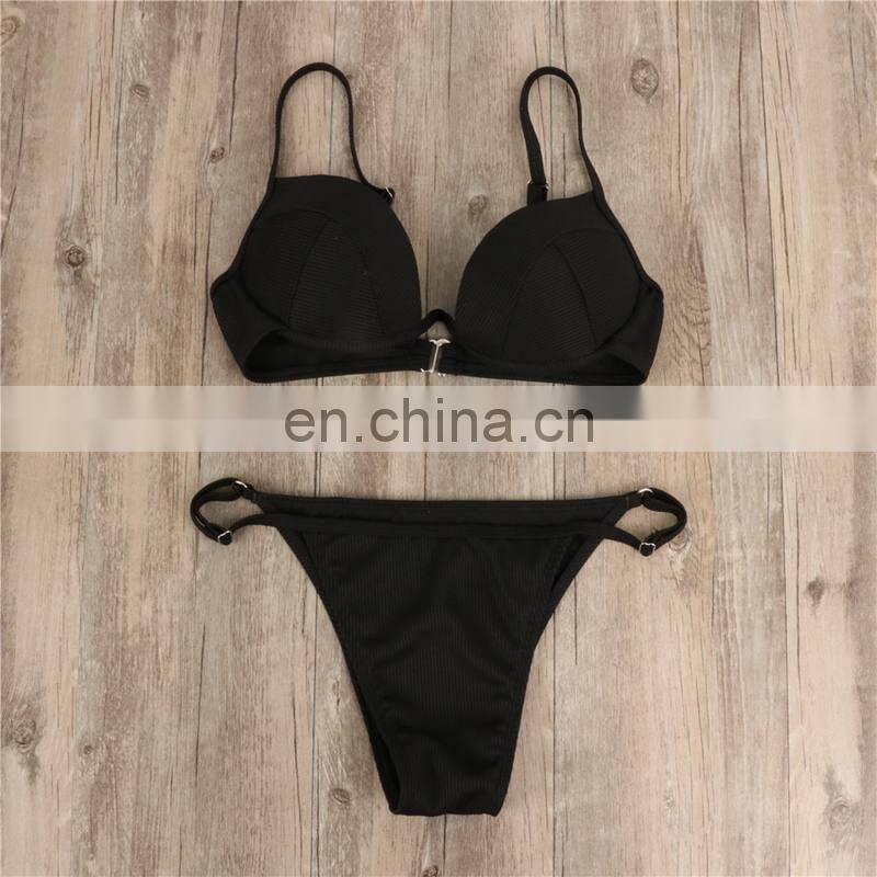 American Classical Beach Solid Bikini Set Two Pieces Summer Hot Sexy G String Swimsuit Woman Micro Push Up Swimsuit