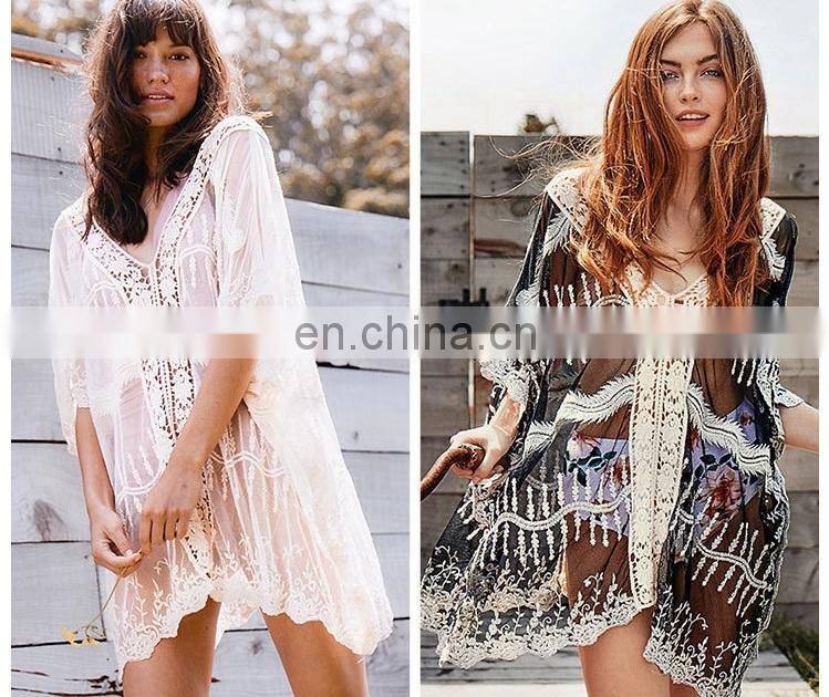 Plus size Mesh Cover up Beach Sarong Bathing suit Cover ups Embroidery Beachwear Ropa de Playa Mujer Beach Tunic Pareo de Plage