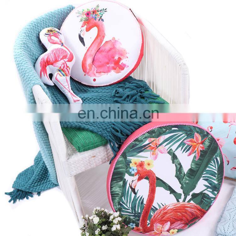 China supply custom high quality T-spun round shape flamingo toucan print pillow seat cushion