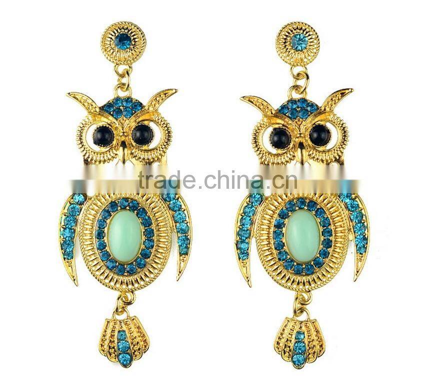 Fashional cute owl earring with stone arete para esposa novia stud earring sets clip