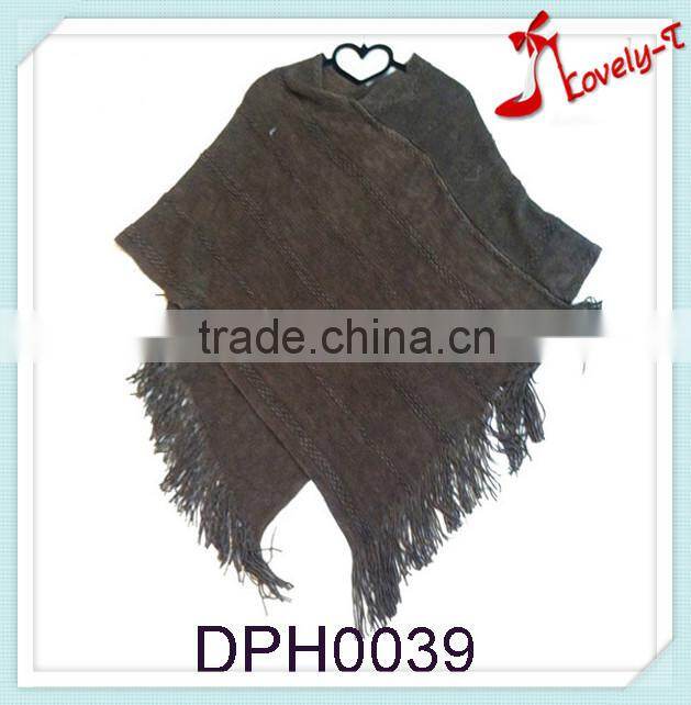 Hot sale women knit cloth elegant poncho sweater patterns crochet poncho with tassels