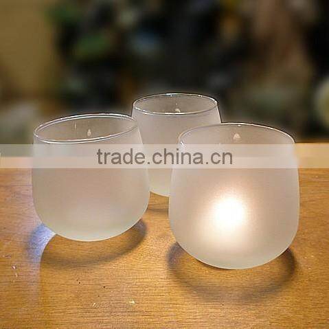 Hand made clear frosted cylindrical short tea light candle holder