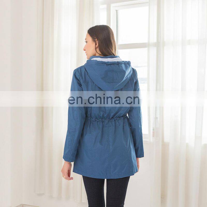 Wholesale Amazon burst casual waterproof waist hoodie female mid-autumn long raincoat ZIP jacket female