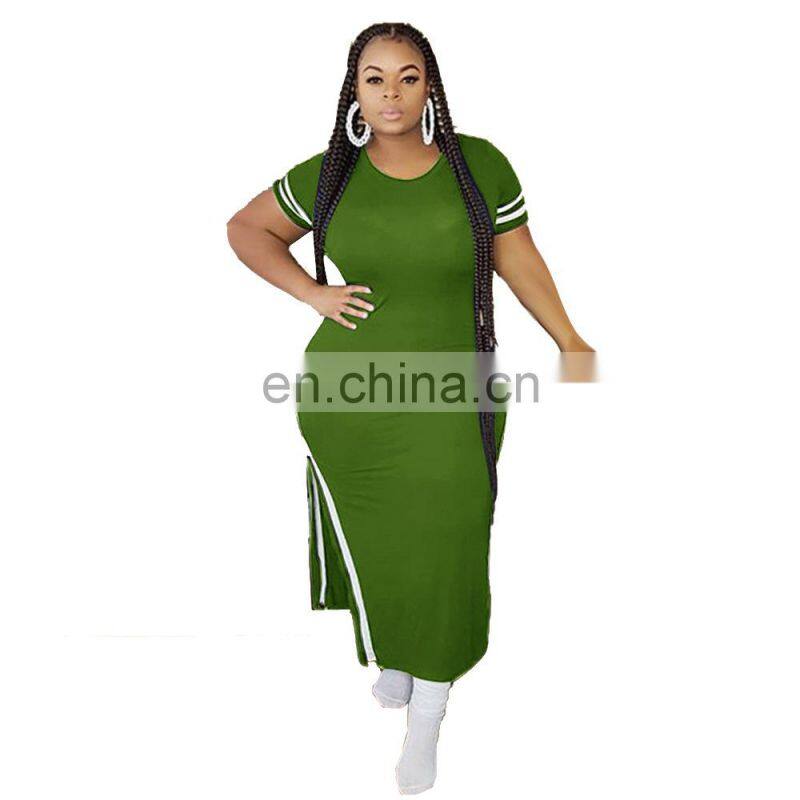 custom Plus Size Dress Skirts ladies dresses summer short sleeve Side split maxi solid bodycon dress women plus size clothes