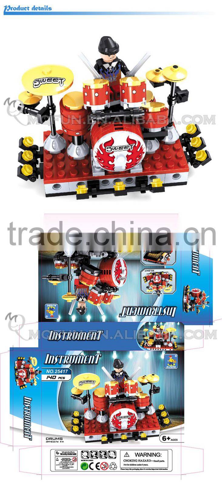 Mini Qute kid cute kawaii musical instrument drum set kit action figure plastic model building block educational toy NO.25417