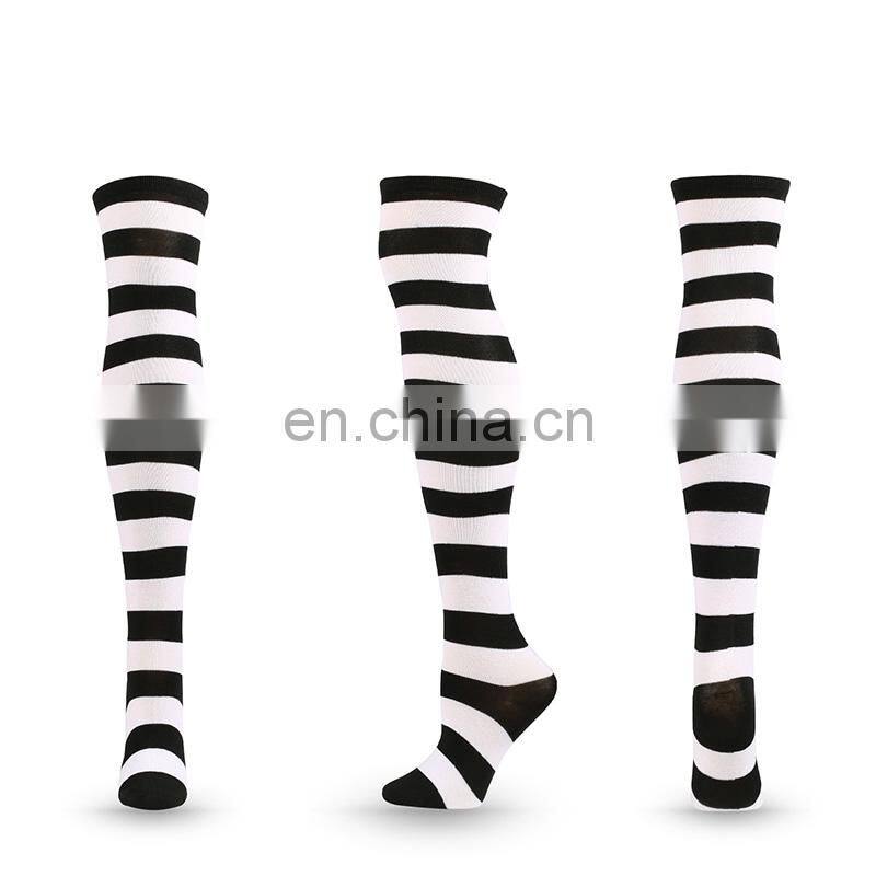 High Quality Cheap Cosplay Long Girls Women Stripe Thigh Over Socks Polyester Cotton Rainbow Sexy Striped Knee High Socks