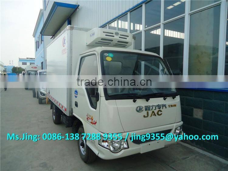 JAC 1-2 TON mini petrol freezer box truck, ice cream transportation freezer truck body for sale
