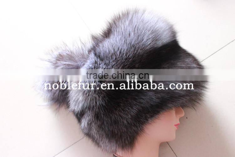 high thickness silver fox fur hat windproof headwear with long tail